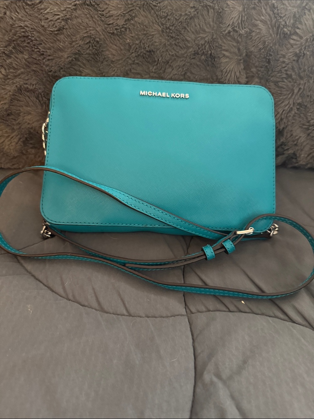 Michael Kors Teal Leather Crossbody Bag with Gold Hardware